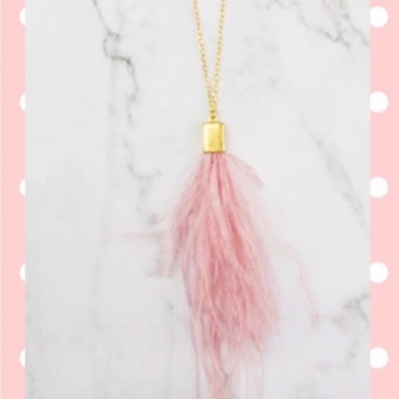 NWT Blush Pink Gold Long Delicate Feather Necklace - Picture 2 of 6
